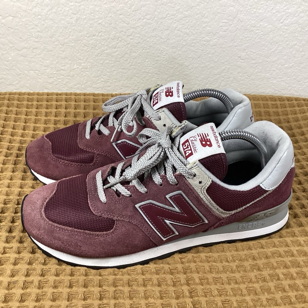 New Balance Classic 574 Mens Sz 9 Suede Sneakers Burgundy Gray Shoes ML574EGB